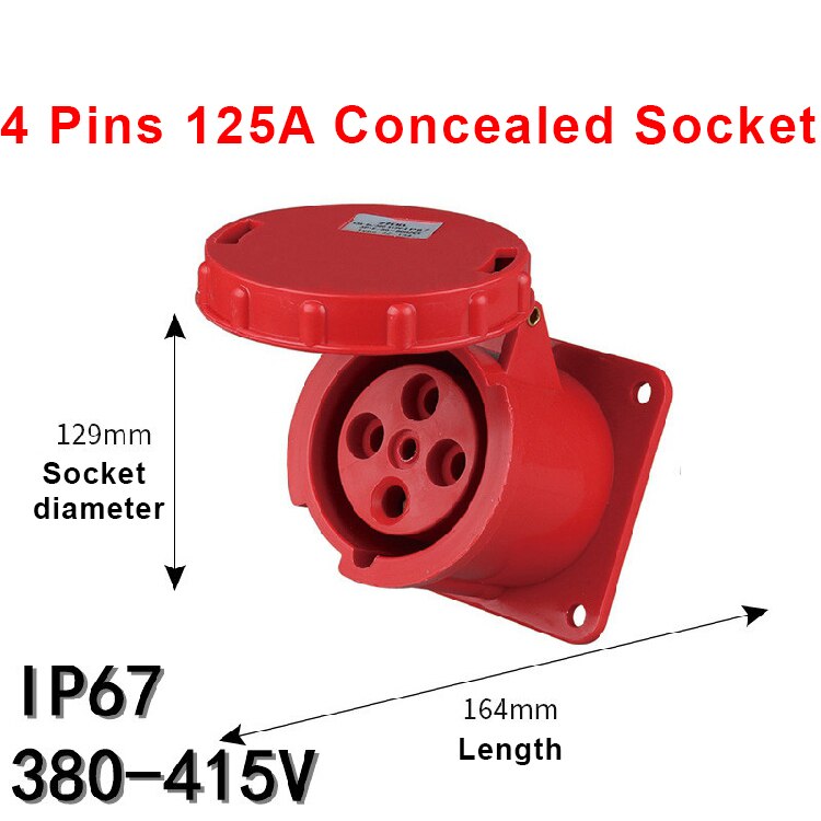 125A Industrial Plug SocketWaterproof Aviation Explosion-proof Connector Surface And Concealed 3 4 5 Core Pins IP67: 4 Pin 125A Concealed