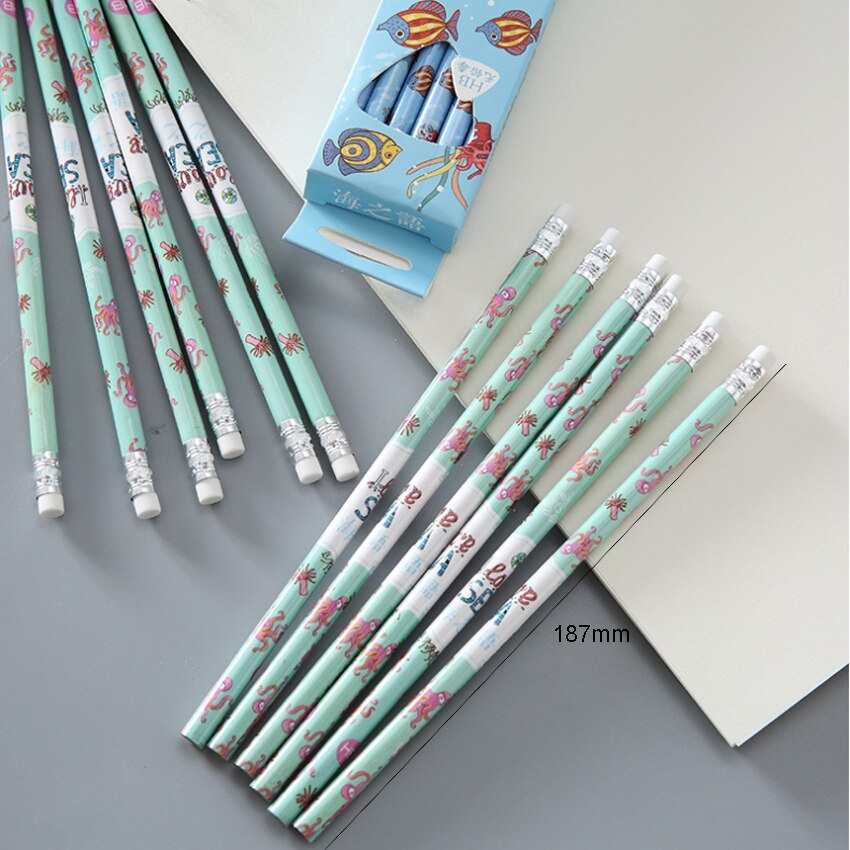 12 unids/pack mar HB lápiz de goma de madera de cabeza de lápiz escribiendo dibujo lápiz de madera papelería chico