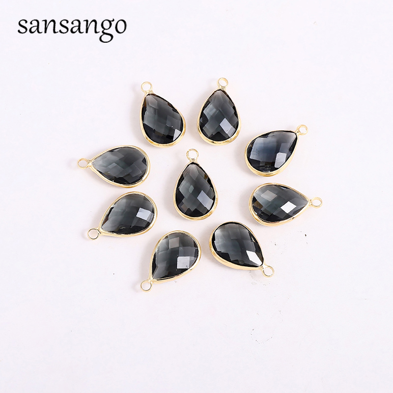 10 unids/lote de dijes de gota de agua, colgantes de aleación de cristal, pendientes DIY, collar para accesorios de fabricación de joyas: Marrón
