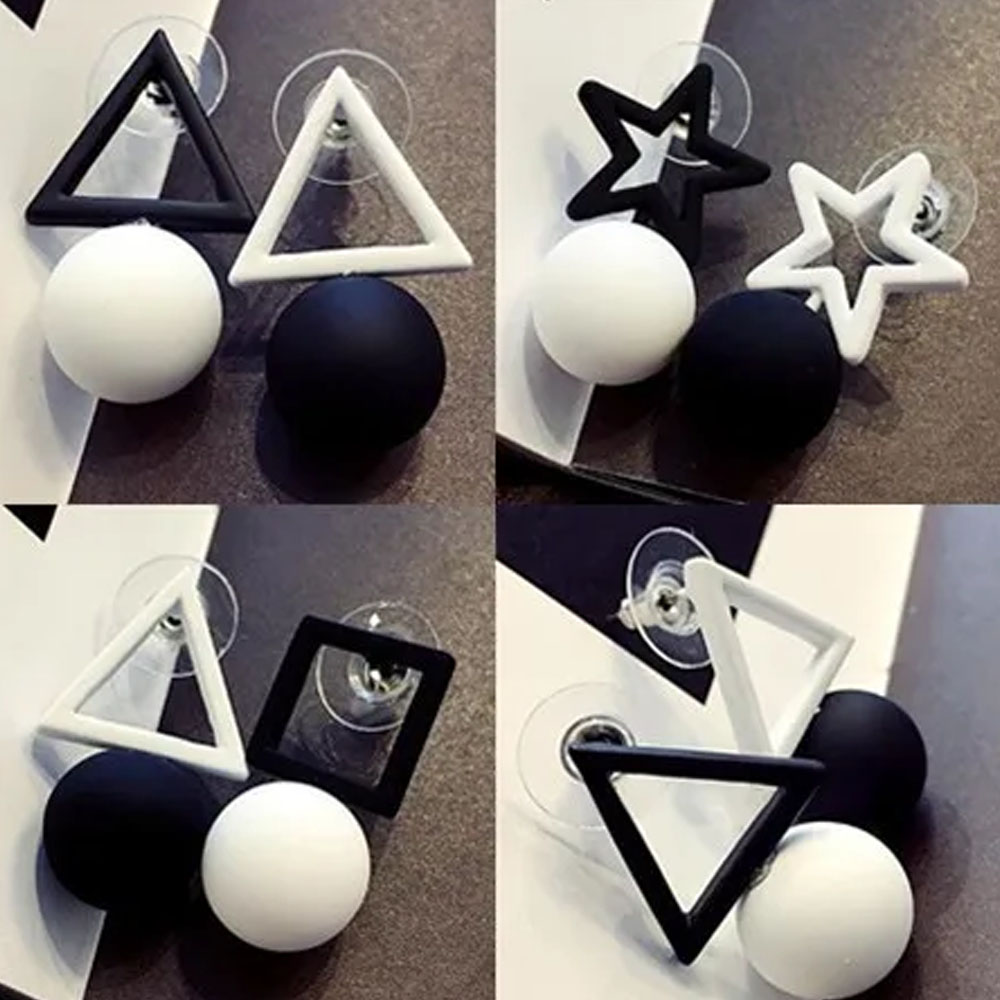 Koreanische Schwarz Weiß Dreieck Quadrat Pentagramm Ohrringe Einfache Ball Ohrringe Für Frauen Schmuck Ohrringe Brincos