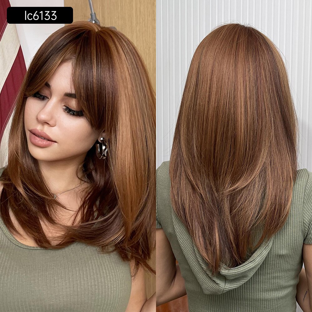 Element Synthetic Short Straight Bob Wigs for White/Black Women Ombre Brown Blonde Cosplay Party or Daily Wigs with Bangs: lc6133