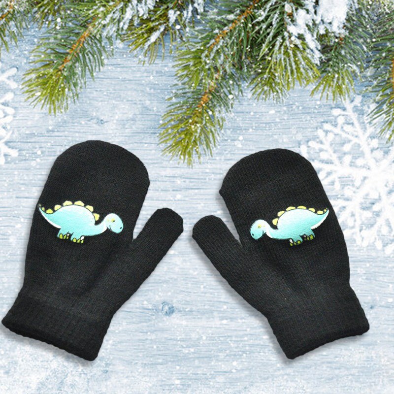 freundlicher Winter warm Und Samt Dick Gestrickte Handschuhe Neugeborenen Niedlichen Karikatur Dinosaurier Gedruckt Warme Fäustling Winter Zubehör