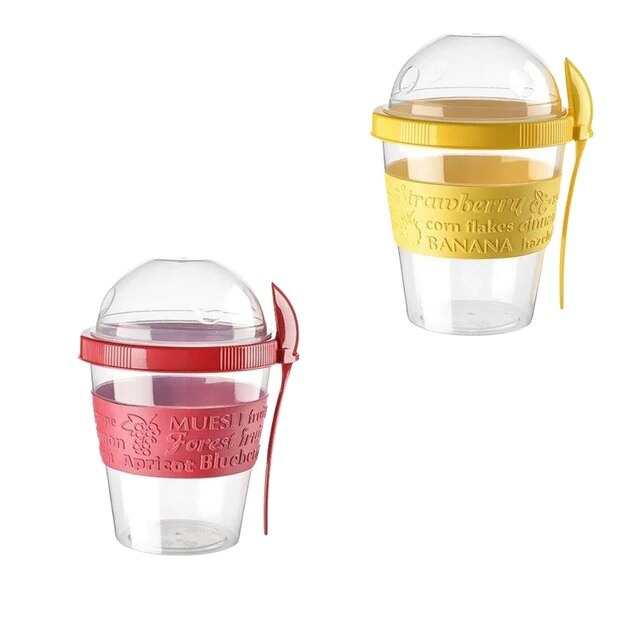 Chill To go Yoghurt Parfait cute cups muesli lunch box reusable Bottle Breakfast exotic Fruit with Spoon Holder party: Orange