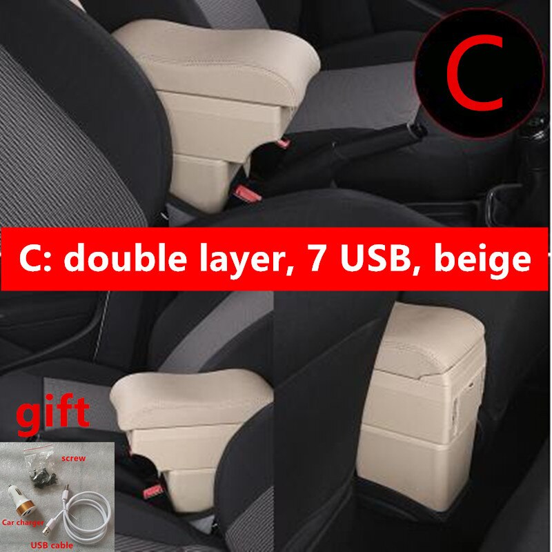 Voor hyundai  i10 armsteun box centrale opbergruimte opbergbox armsteun box met bekerhouder asbak usb-interface 2006: C zwart beige