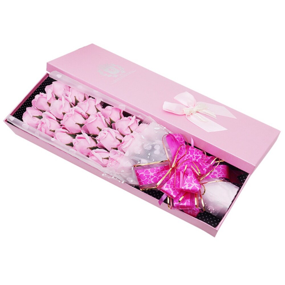 18pcs Soap Rose bundle beauty Foam roses Wedding Valentine\'s Day Wedding Bouquet rose flower rose box: Pink