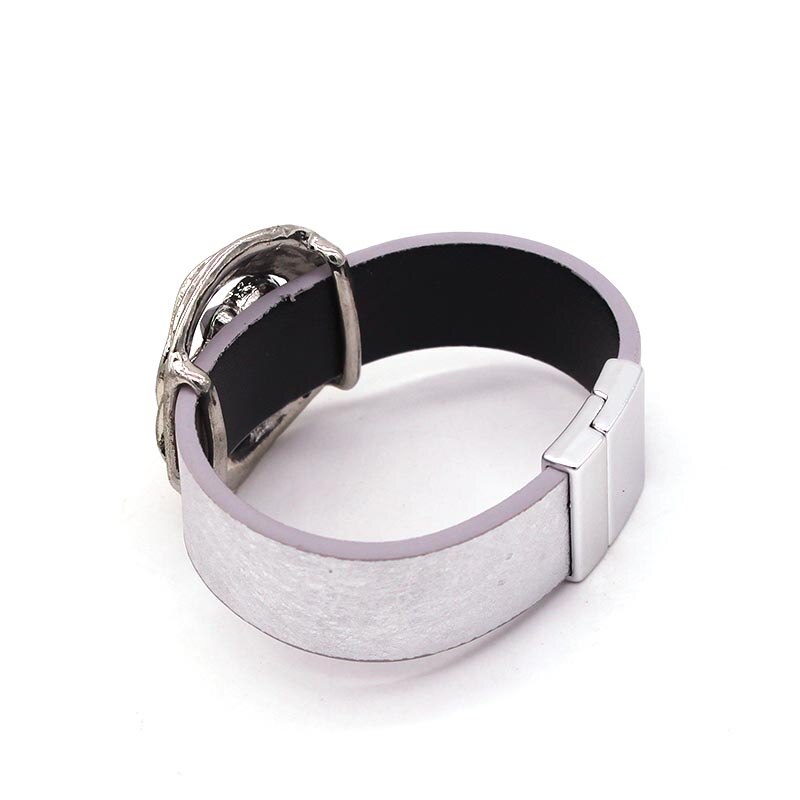 D & D Breite Leder Kristall Leder Armbänder für Frauen modisch Metall Charme Breite Manschette Armbinde Femme Schmuck