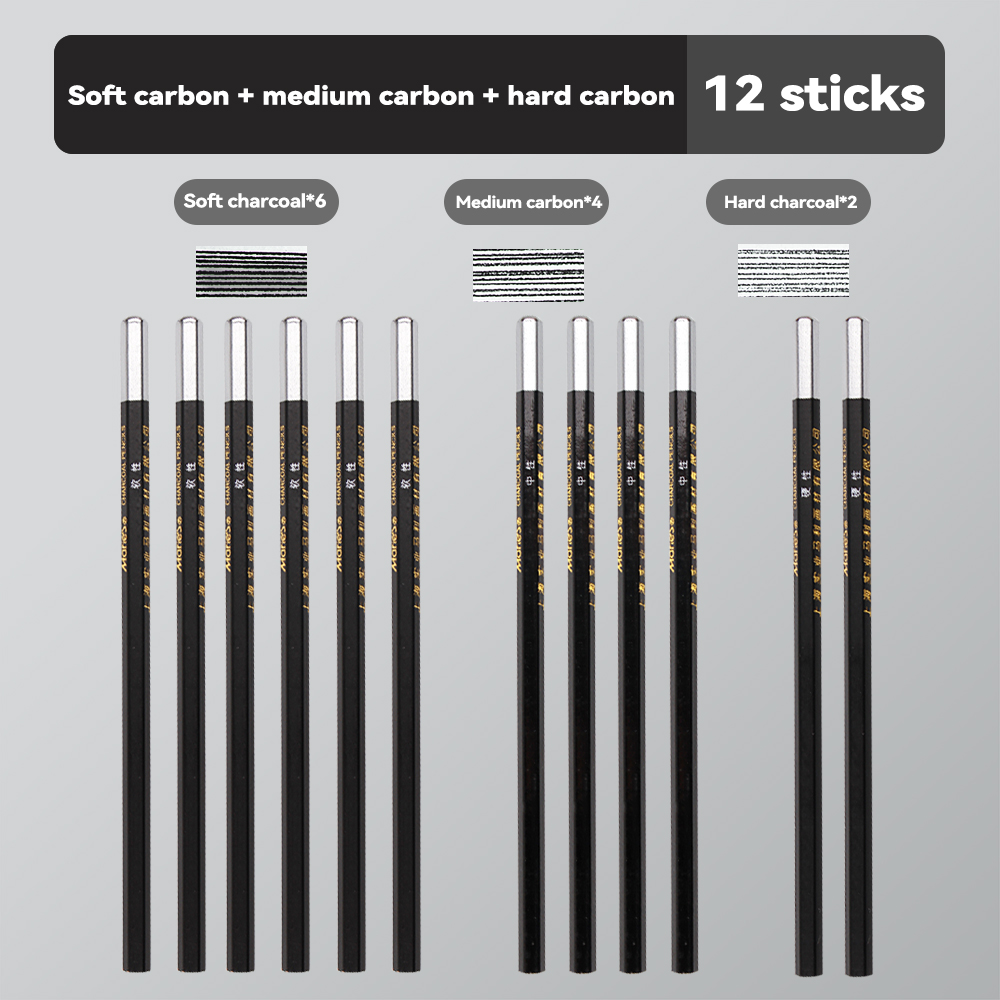 12Pcs 2H HB B 2B 3B 4B 5B 6B 7B 8B 12B 14B Sketch Drawing Graphite Shading Charcoal Pencils Set Sketching for Artists Beginners