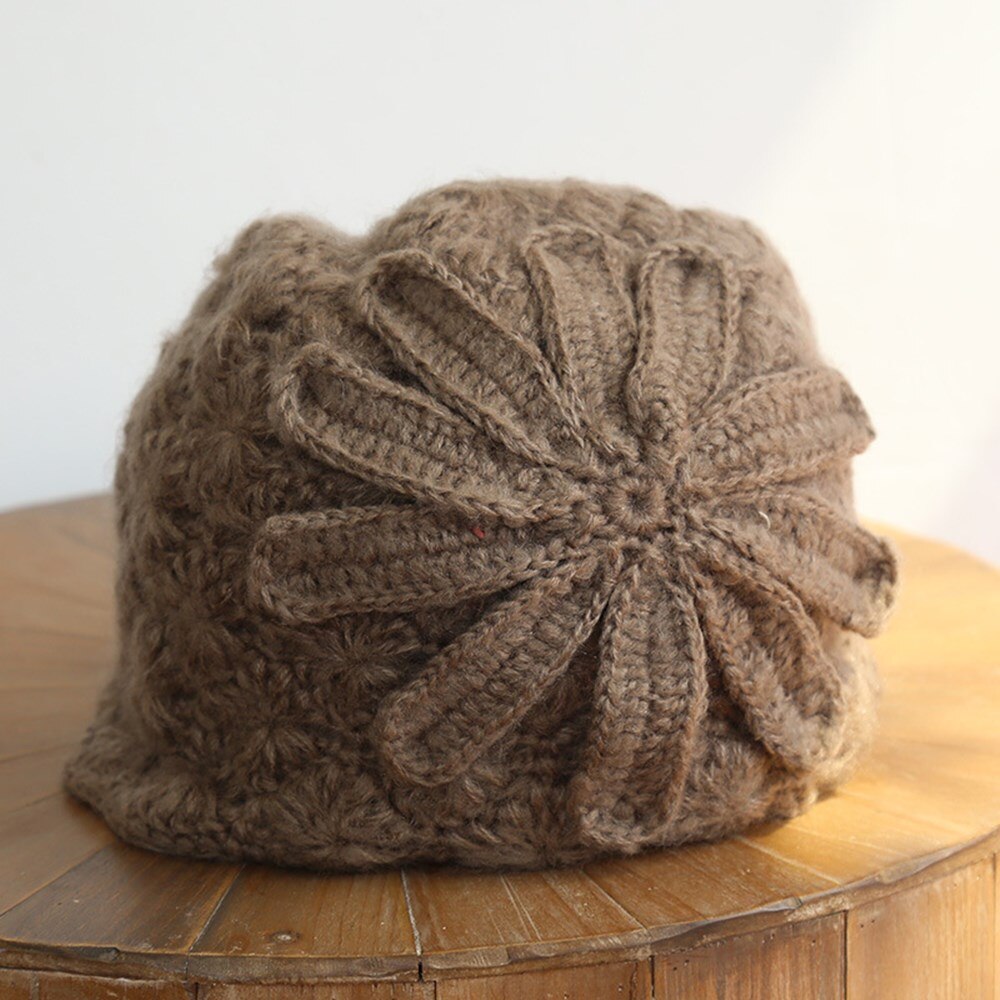 Vrouwen winter mutsen dames baret met bloem gehaakte muts katoenen mutsen tekenhoed rusland bekken hoed hoofddeksels mutsen op vrouwen hoed: 7