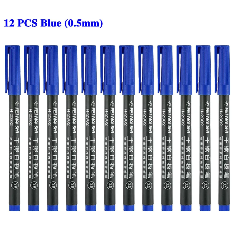 12Pcs Erasable Whiteboard Pen 0.5/1.0mm Fine Point Black/Blue/Red Ink Blackboard Marker School Office Art Writing Stationery: Paars