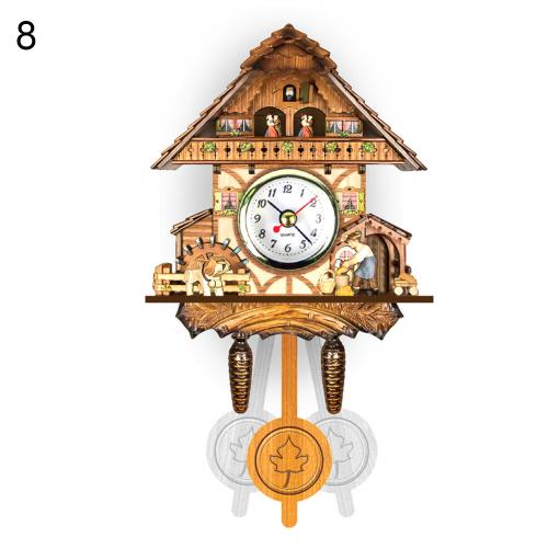 Reloj de cuco de resina 3D hecho a mano de madera antigua nórdica, colgante de pared, llamada de pájaro, campana de tiempo, cronometraje, oscilación automática para niños Roo: 8