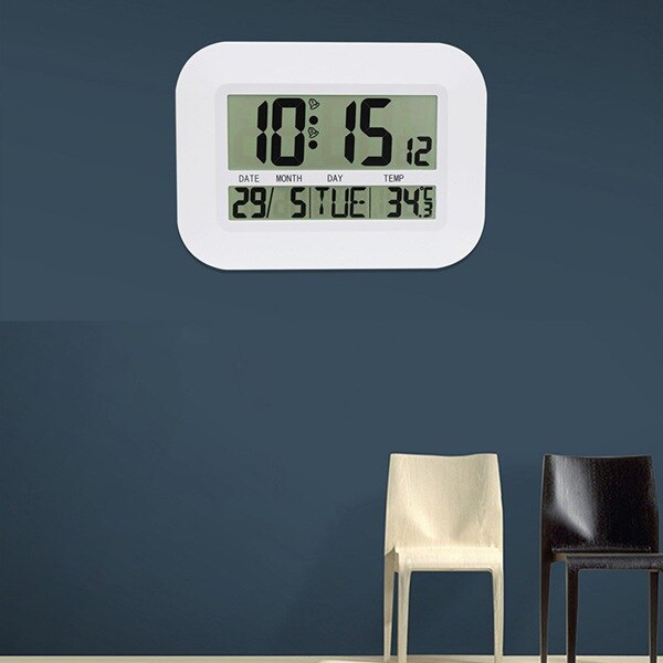 Digitalt vægur ur batteridrevet enkel stor lcd vækkeur temperatur kalender dato dag til hjemmekontor