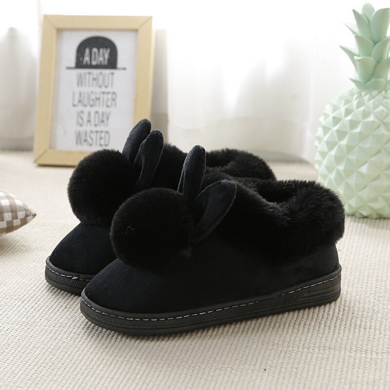 Chaussons pour femmes chaussures maison hiver dames décontracté automne mignon décontracté fourrure peluche lapin femelle pantoufle confort femme intérieur doux 20: Black / 40-41