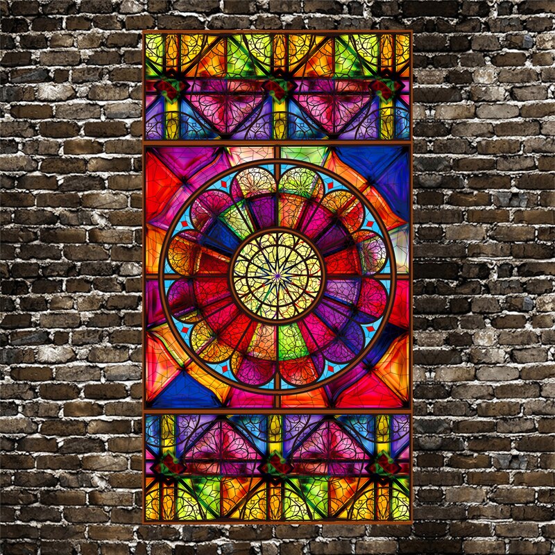 Europæisk retro kirke malet elektrostatisk frostet farvet glas vinduesfilm pvc selvklæbende kirke hjem folie klistermærker: 76 / 40 x 60cm