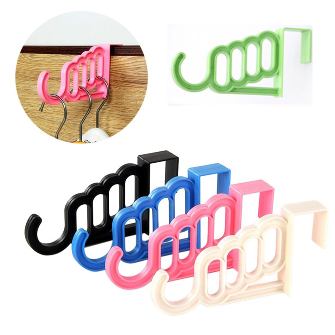 Multi-Function Home Accessories Foldable Clothes Hanger Drying Rack 5 Hole Suit Bathroom Door Plastic Organizer