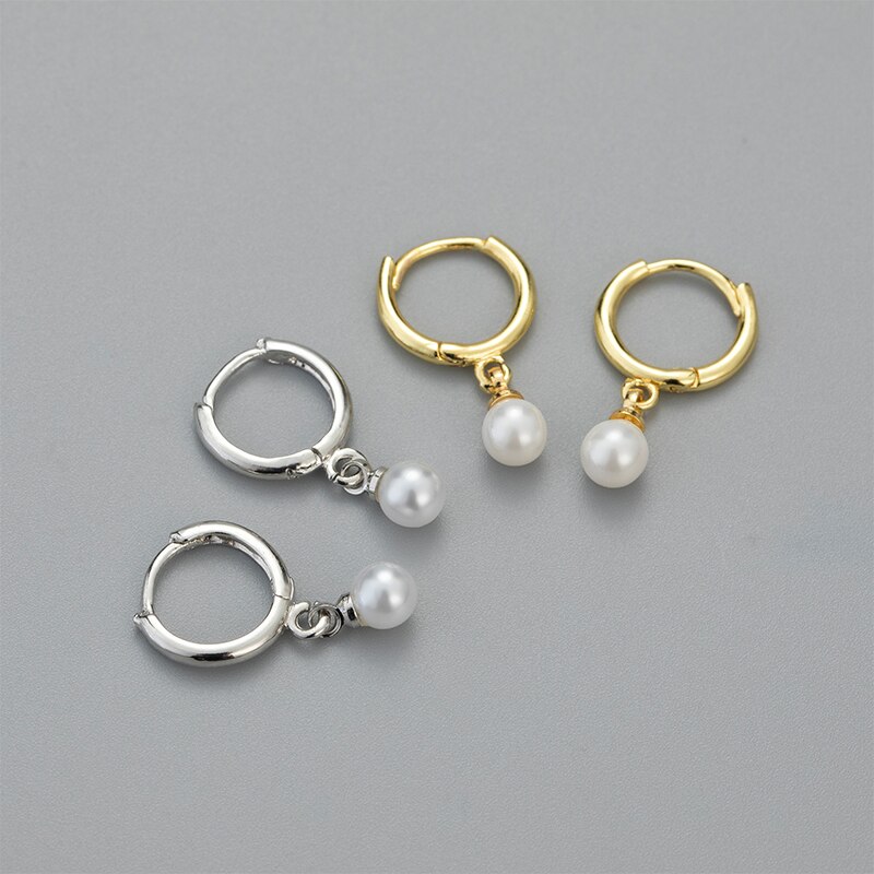 Sipengjel moda coreano pérola pingente brincos para as mulheres redondo grânulo pequeno hoop brincos de jóias de casamento presente