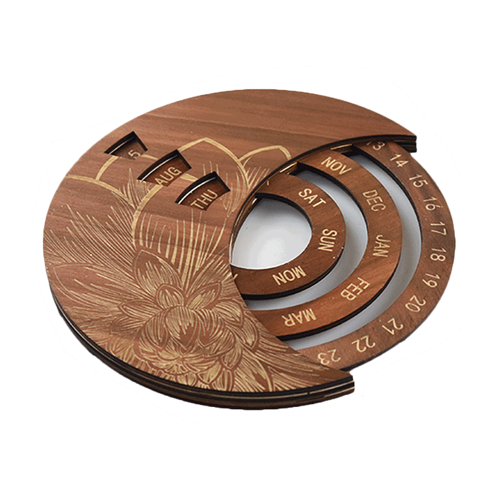 Wooden Wall Calendar Round Multifunctional Perpetual Calendar Home Office Wall Hanging Calendar Vintage Handicraft