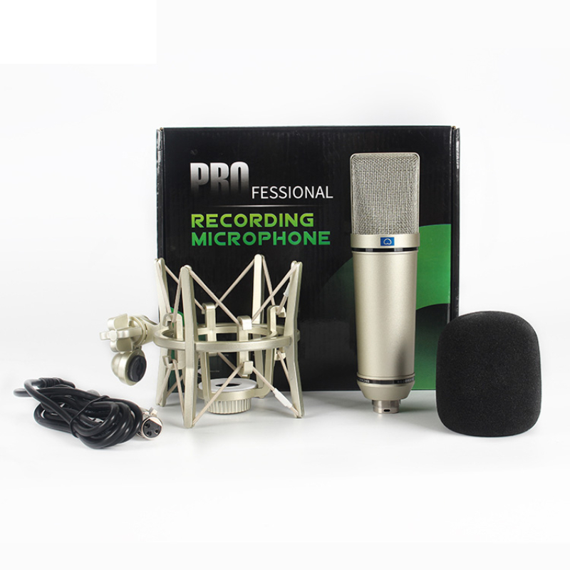 home live Recording microphone 87 Condenser Microphone with Shock Mount Holding Handheld Studio: Silver