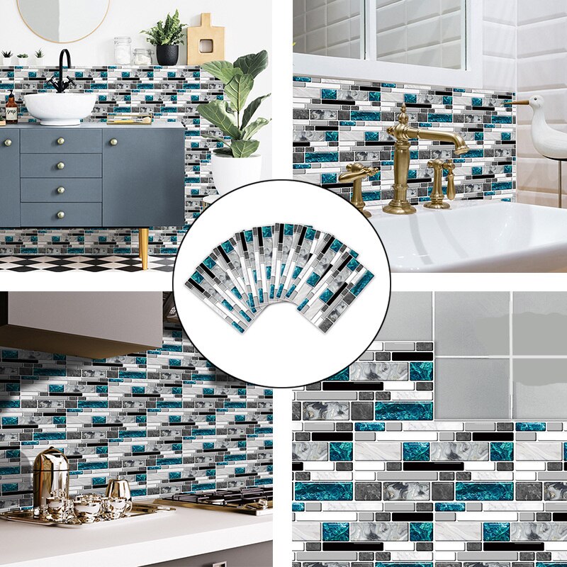 EUNEWR 25 adesivi a mosaico, per piastrelle, in PVC, per cucina, bagno, decorazione della casa (10 x 10 cm