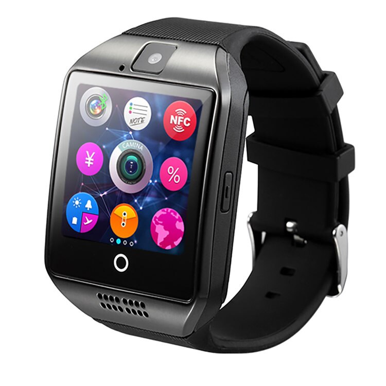 Smartwatch Q18 Smartwatch Ondersteuning Sim Tf Card Call Push Bericht Camera Bluetooth-connectiviteit Voor Android Ios Telefoon Touch Screen: black