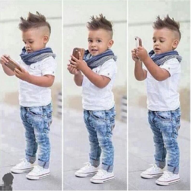 3 Stk/set Kids Baby Boy Kleding Casual Witte T-shirt Sjaal Jeans Zomer Kind Kinderen Voor Peuter Jongens Kleding 2 3 4 5 6 Jaar