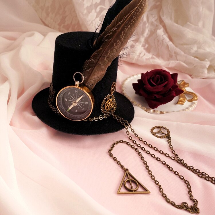 Steampunk hat feathers top hat hairpin mechanical gear clock hat hair clip retro lolita Cos: Default Title