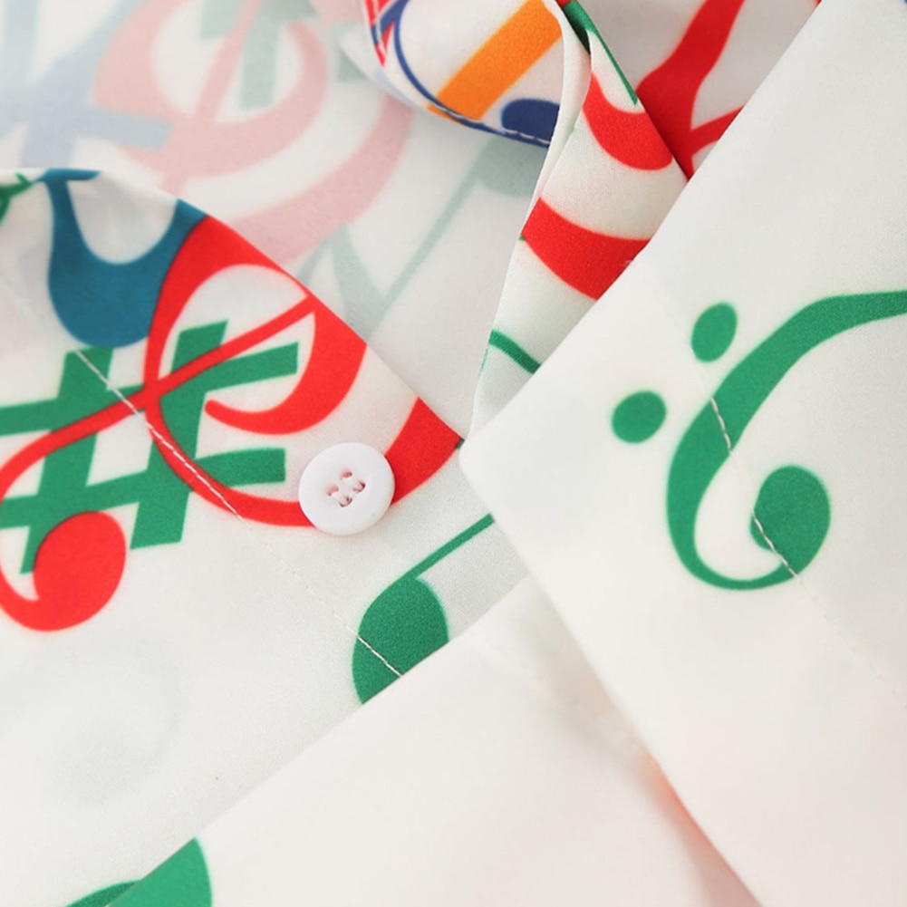 Casual Men Autumn Musical Symbols Print Long Sleeve Buttons Down Slim Shirt