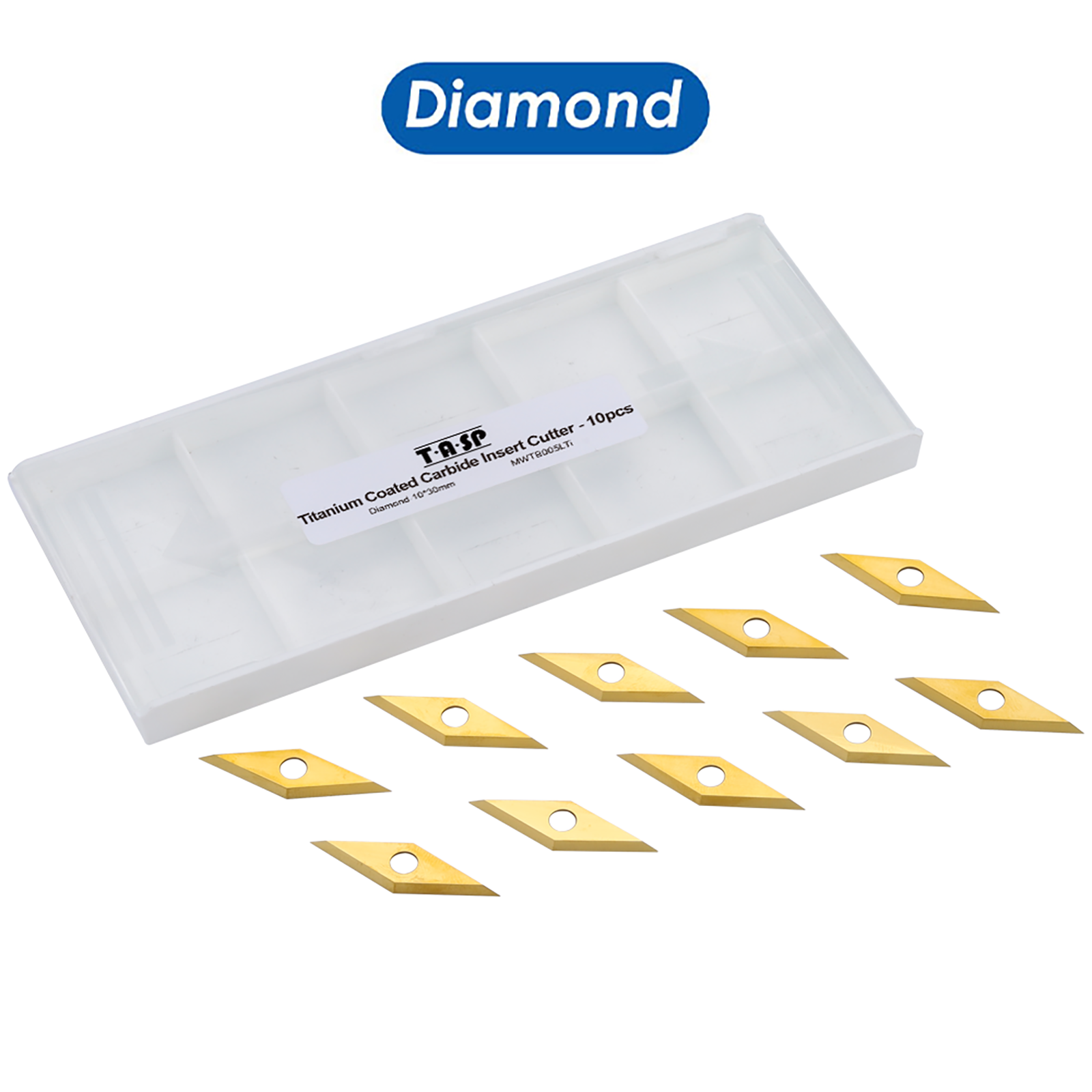 TASP 10 stuks titanium gecoate hardmetalen snijplaten voor houtdraaigereedschappen, diamant 10x30mm