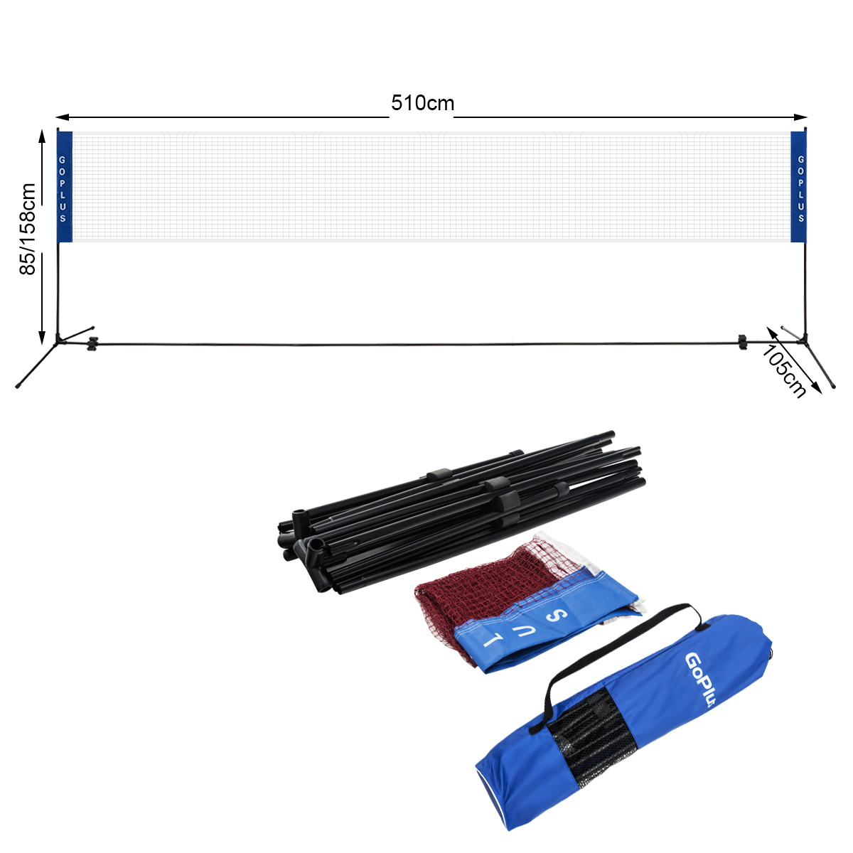 Giantex – filet de Badminton Portable en polyéthylène, 5.1M, réglable, pliable, installation facile, sport, entraînement autonome