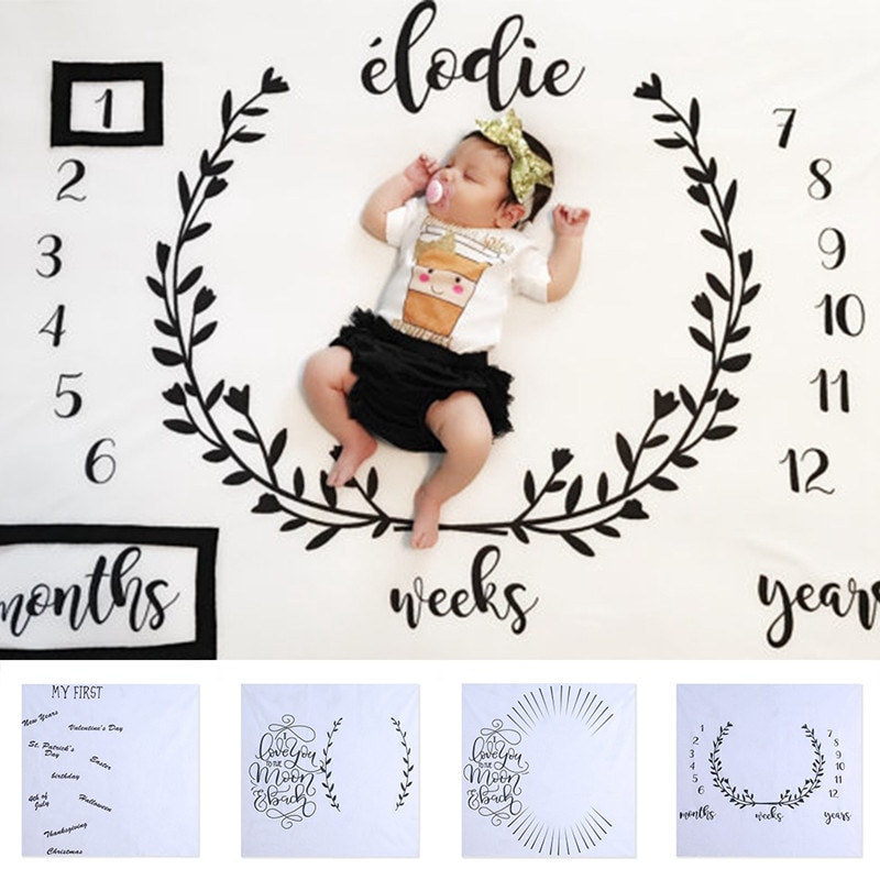 Pasgeboren Peuter Infant Cartoon Baby Nummer Milestone Deken Kids Soft Inbakeren Wrap Fotografie Props Foto Prop Scheuten