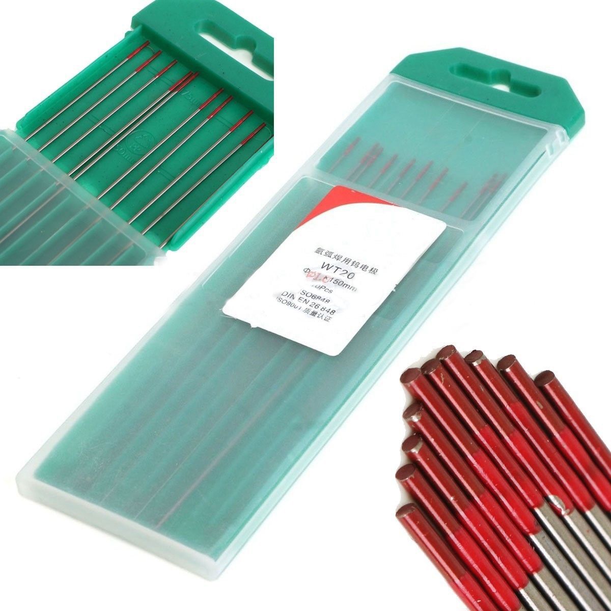 Electrodo de tungsteno WT20 , Punta lantanada de aluminio 2% para electrodos de soldadura TIG, 150mm/6 pulgadas, tungsteno de torio, 10 Uds.: Default Title