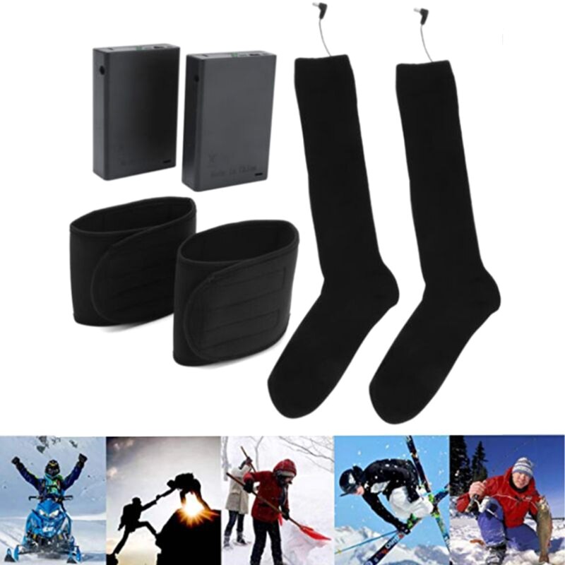 Calcetines calefactores eléctricos para hombre y mujer, calcetines largos de algodón con calefacción, funciona con pilas, almacenamiento térmico