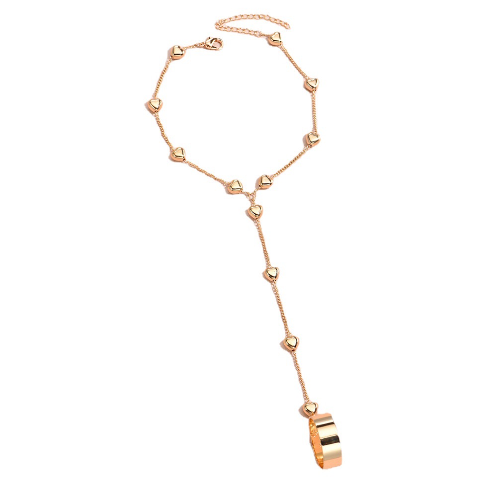 SIPENGJEL Link Verbunden Gold Metall Breite Finger Ring Armbänder Einfache Herz Anhänger Armband Für Frauen Harness Schmuck