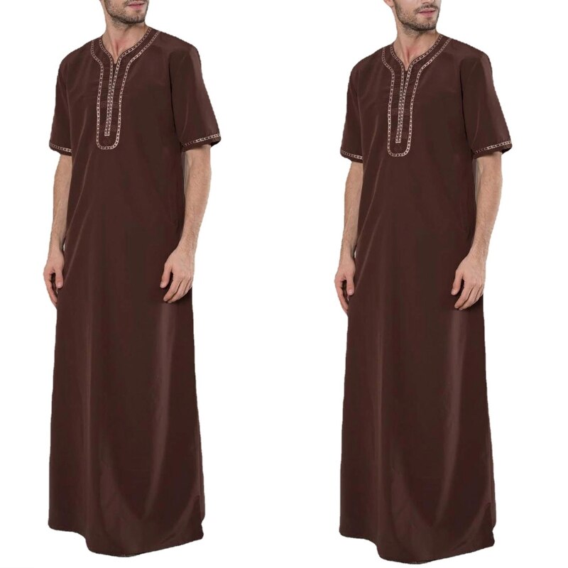 Mannen Islamitische Arabische Kaftan Moslim Kleding Medium Mouw Eenvoudige Abaya Robes Mode Saudi Arabië Dubai Mens Jubba Thobe