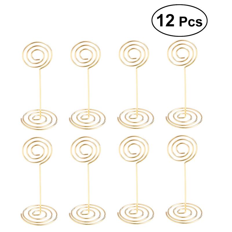 12Pcs Foto Clip Houder Stands Tafel Nummer Kaarthouders Plaats Kaart Papier Menu Clips Voor Bruiloft Tafel Decoratie: Gold