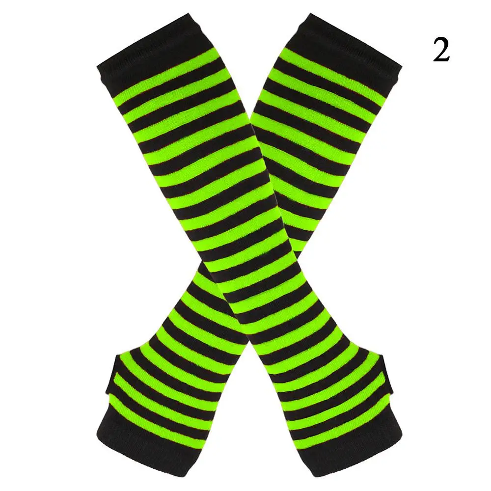 Mode Gebreide Lange Handschoenen Outdoor Punk Lange Mouwen Vingerloze Handschoenen Kerst Cos Elleboog Wanten Dame Gestreepte Elleboog Handschoenen