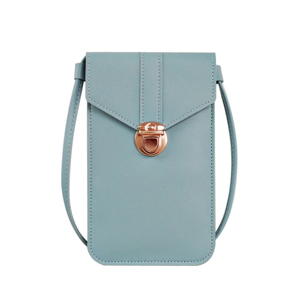 Vrouwen crossbody schoudertas met slotsluiting, transparante achterkant en telefoontas met touchscreen: Hemelsblauw