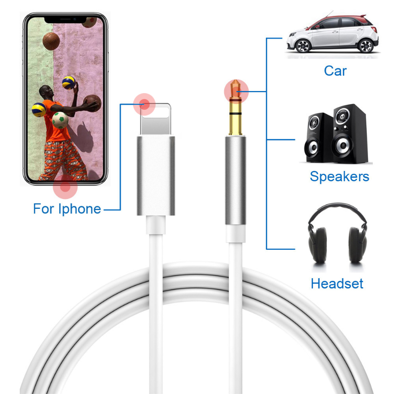 For IPhone Aux Cord for Lightning Male Audio To 3.5mm Audio Stereo Adapter Cable Compatible for Iphone 13 Pro 12 XS XR X 8 7 IOS