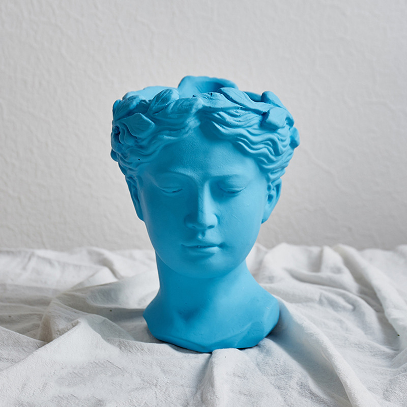 Vaso Vasos decoracion hogar אגרטלים Escultura Vaso Home Decor Europeia Cabeça de Cimento Vaso de Flores Decoração Do Jardim Venus Grego: light blue