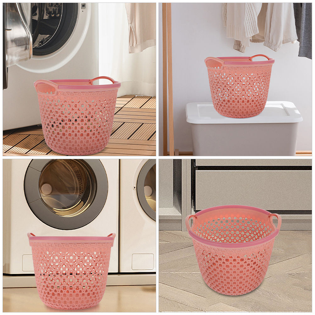 Flexible Laundry Basket Plastic Hamper Dirty Clothes Hamper Toy Bin Portable Round Bin Carry Handles Clothes Bedroom