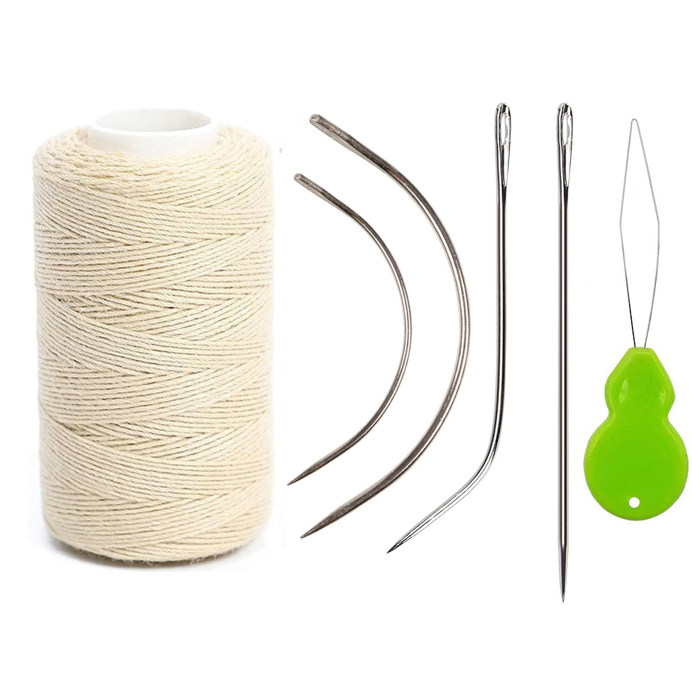 Illac and Thread for Hair Extensions, Hair Weave, SeOOThreads, 1 Roll, 4Pcs, C J I Shape, Curved Grossier les Dés and 1 NeelsThimble: vert clair