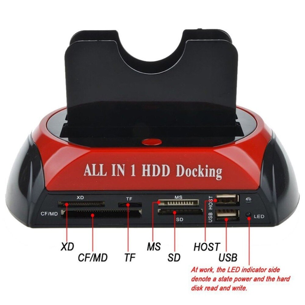 Multifonctionnel HDD Station d'accueil double USB 2.0 2.5/3.5 pouces IDE SATA externe HDD boîte disque dur lecteur de carte de boîtier de disque dur