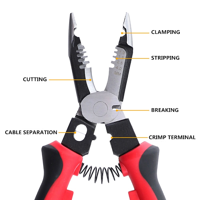 6 IN 1 Multifunction Wire Stripper Cutter 9 inch Electrician Pliers Cable Separation Trimming Hand DIY Tool