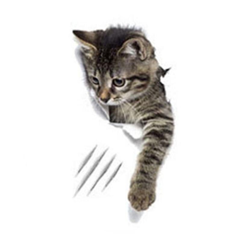 3D Lovely Cat Toilet Stickers Wall Stickers Home Decoration DIY Funny Cartoon Animal Wc Mural Art Vivid Kitten Puppy Safari PVC: D