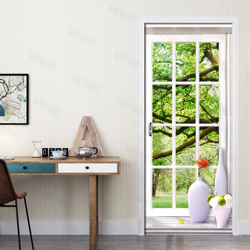 3D Scenery Outside The Window Door Stickers European Style Wall Sticker For Bedroom Living Room landscape Waterproof Decals: 77x200cm