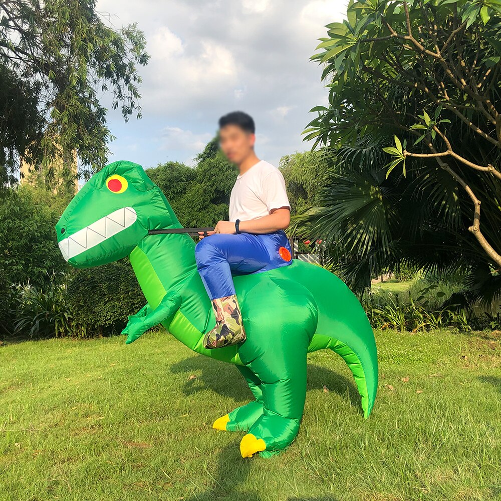 Carnival Ride on Dinosaur Inflatable Costume Halloween Party Costumes Adult Fancy Disfraz Purim Mascot Green Dino Blow Up Dress