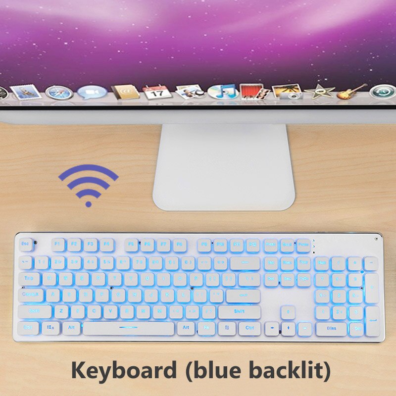 2.4g claviers de jeu sans fil, souris, imitation clavier mécanique, souris de jeu pour ordinateur lenovo, macbook, clavier rétroéclairé: (rétroéclairé bleu)