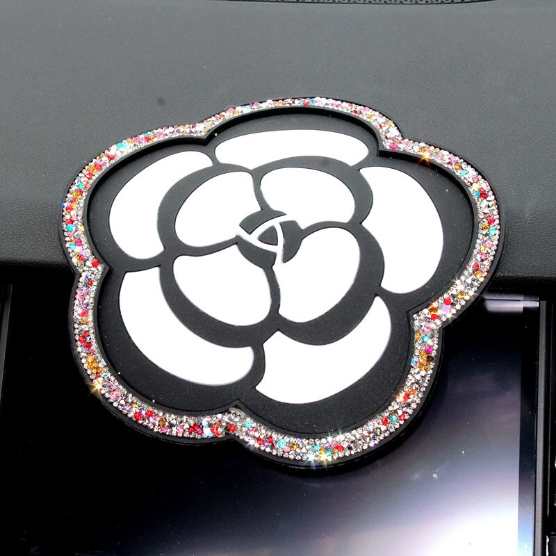 Färg diamant camellia halkskyddsmatta auto silikon interiör instrumentbräda telefon anti-halk förvaringsmatta kuddar: Färgrik