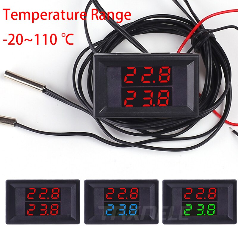 -20-110 Degree Dual Display Digital Thermometer Dual Waterproof NTC Metal Probe Temperature Sensor Tester for Car Room Indoor