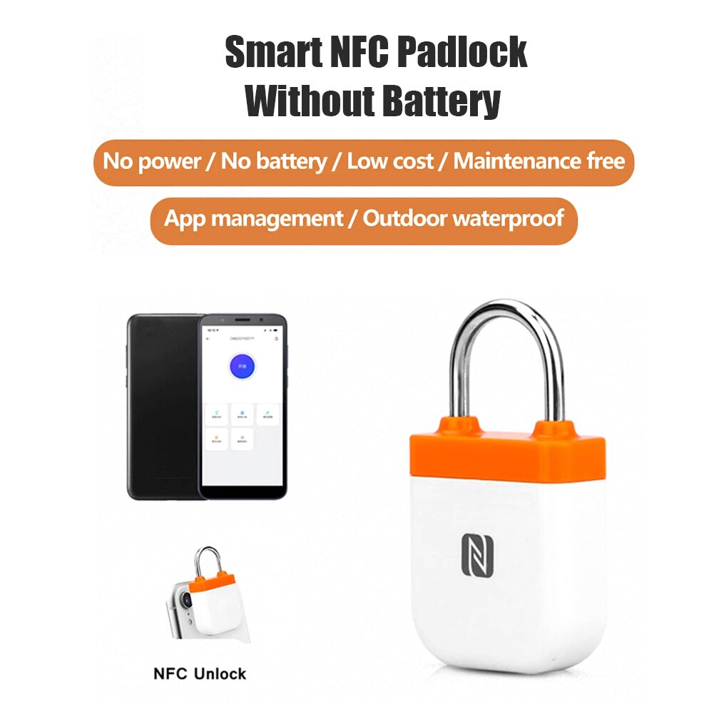 Nfc smart hængelås bluetooth-kompatibel smart lock mobiltelefon nfc omvendt strømforsyning nøglefri kortdør hængelås til android