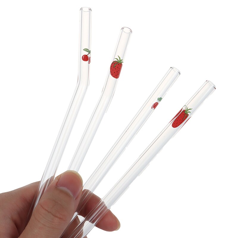 1PCS Fruits Glass Straw Reusable Glass Drinking Straws Cleaner Brush Bent Glass Straws For Smoothies Juice Tea